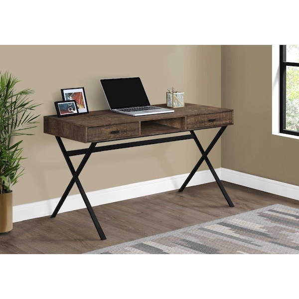 Gfancy Fixtures 29.25 in. Brown Reclaimed Wood Particle Board & Black Metal Computer Desk GF2479145 - main
